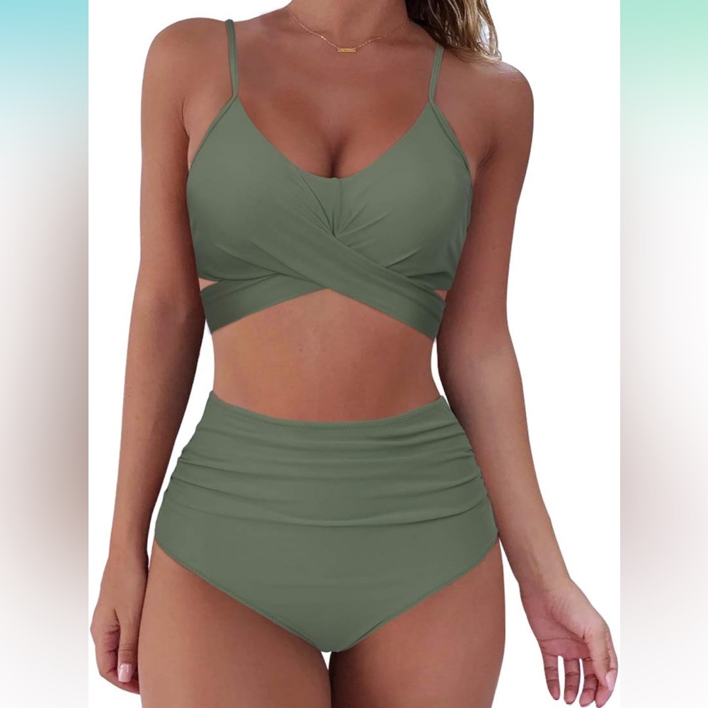 Army green wrap bikini set